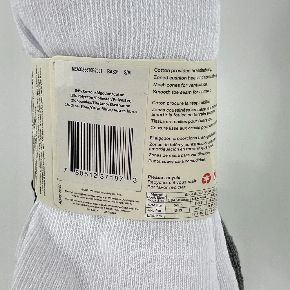 New Merrell Men Cushioned Low Cut Tab Socks 6 Pairs Breathable Black Gray White